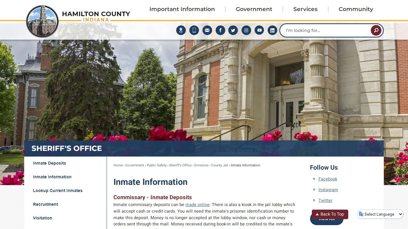 Inmate Information | Hamilton County, IN
